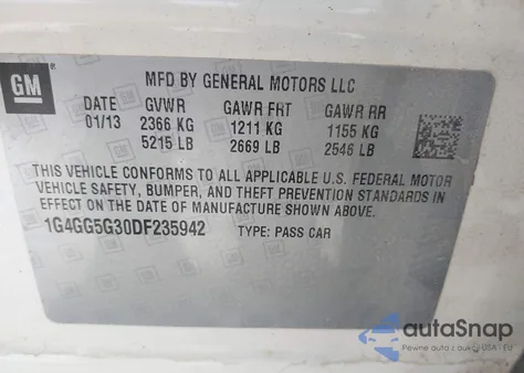 2013 Buick Lacrosse Premium 1 Group z USA, uszkodzony, nr VIN 1G4GG5G30DF235942